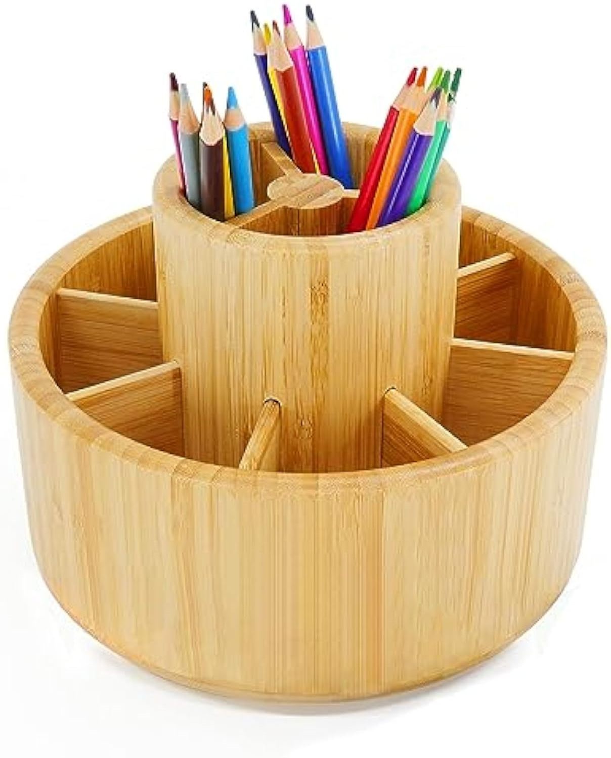 Bamboo Rotating Pencil Holder Desktop Storage Caddy for Pen Round Rotating Art Supply Organizer Desktop Pen Holder Organizer