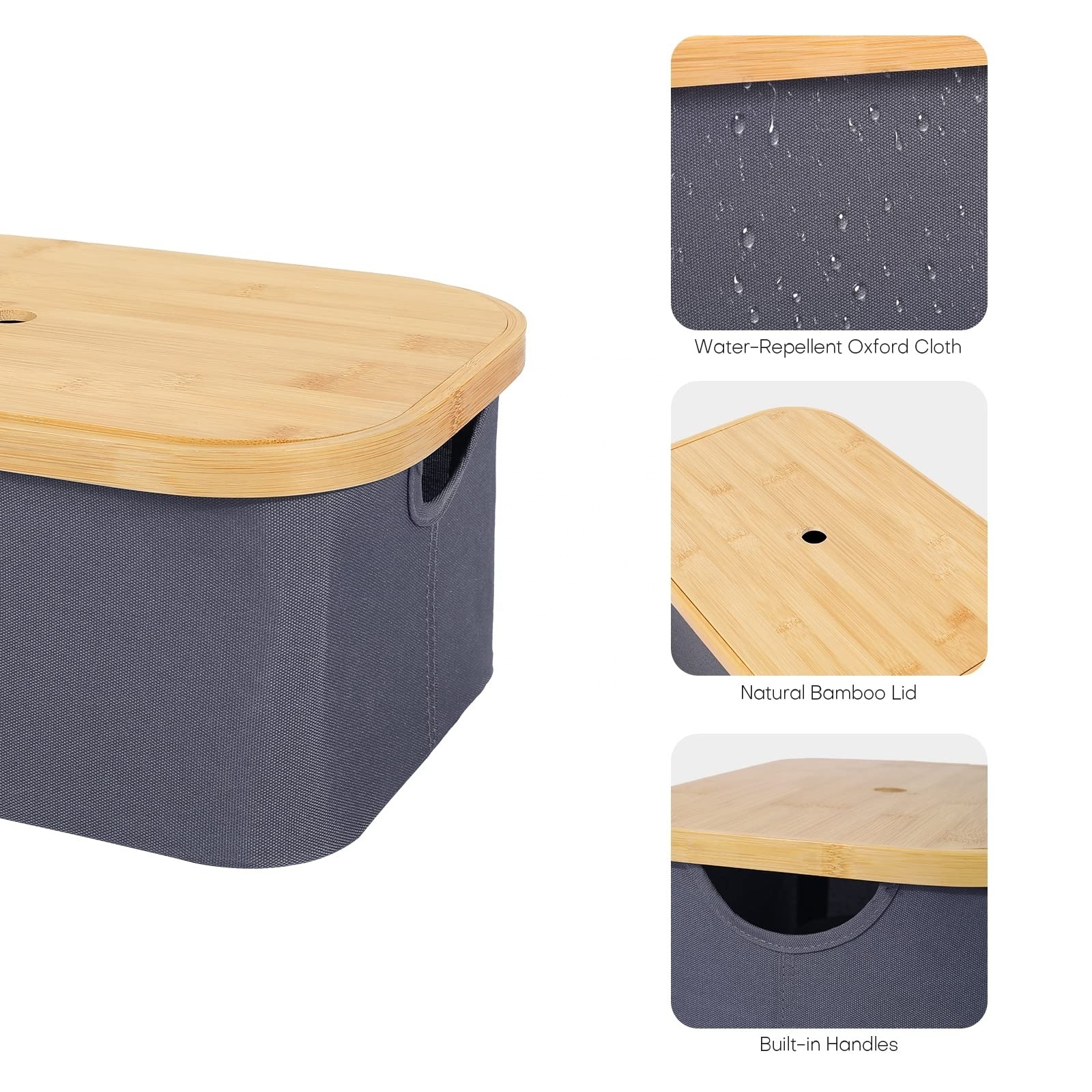 Bamboo Storage Bin with Removable Bamboo Lid Handles Canvas Basket Box Lids Stackable Laundry Container Closet Cube Organizer