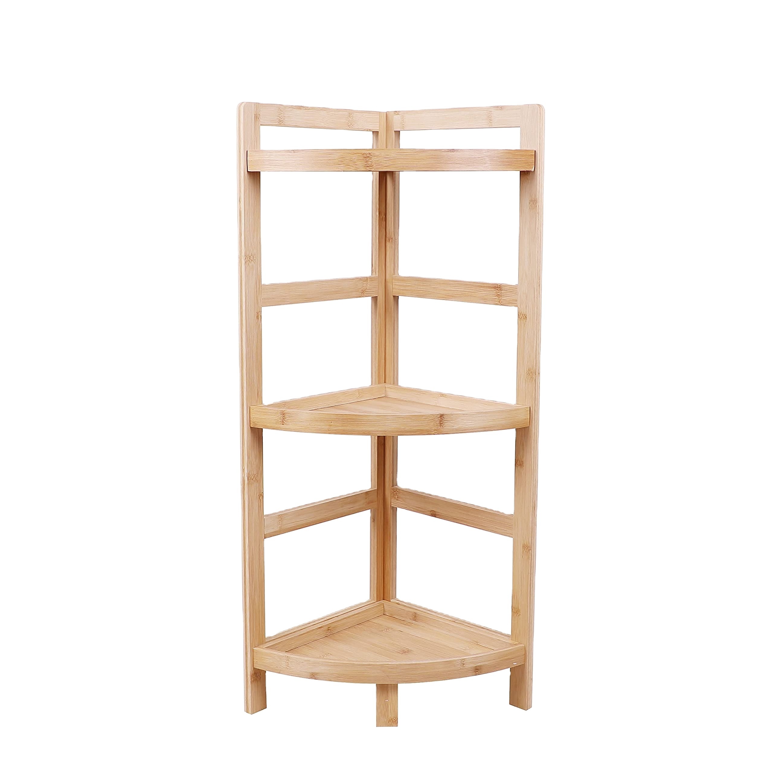 Three tier bamboo kitchen bathroom corner shelf bamboo shower storage stand shelves wooden living room organizer