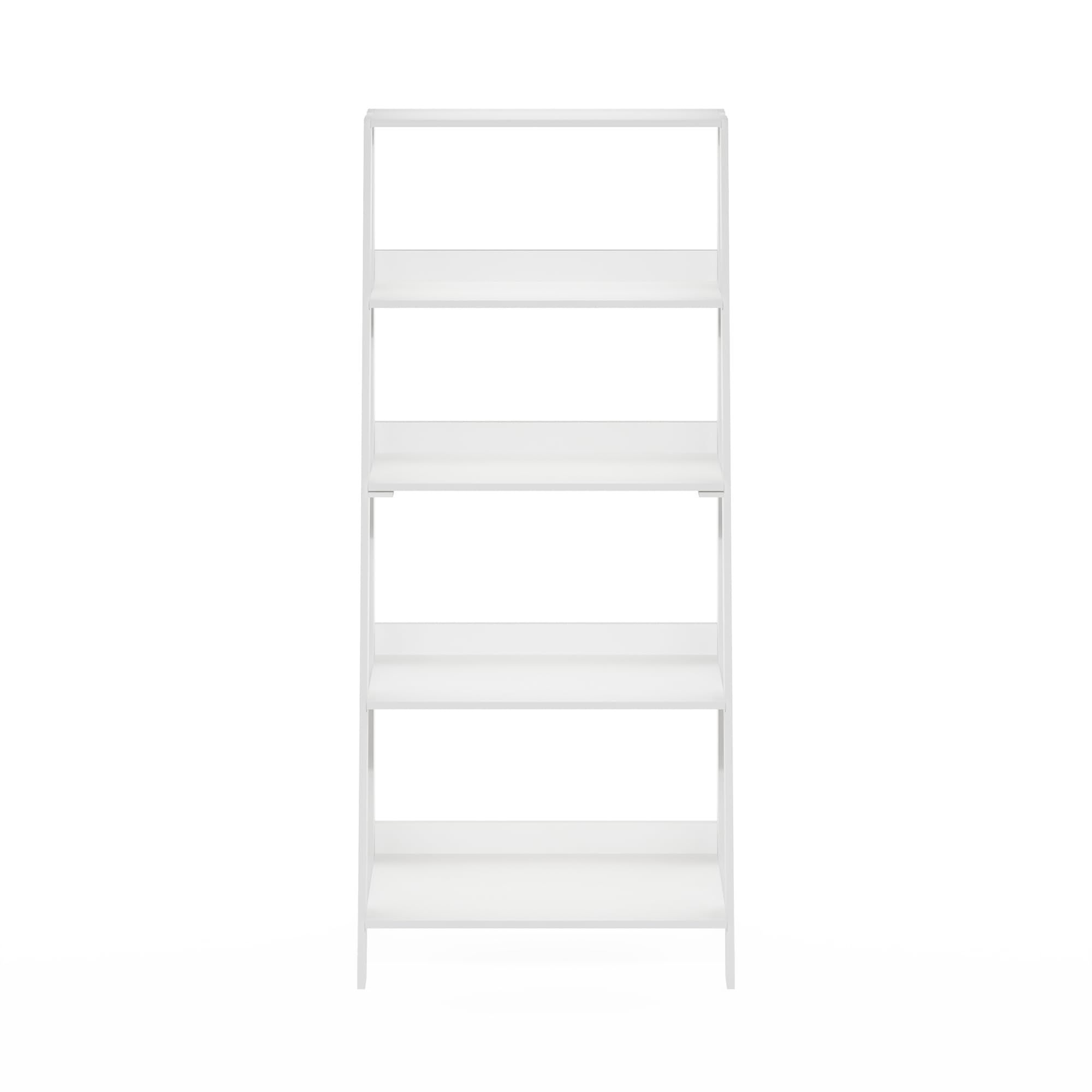 White Wooden Ladder Bookcase Display Shelf 5 Tiers Easy to Install Tree Bookcase Small Space Bookcase Durable Ladder Bookshelf