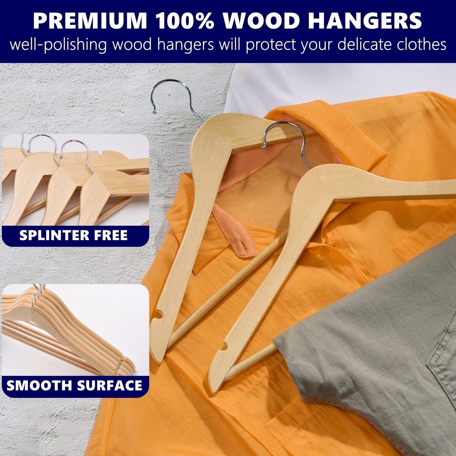 Wholesale Wooden Clothes Hangers with Non Slip Pant Bar 360 Swivel Hook 30 Pack Custom Logo for Shirts Jackets Pant Dress Coat