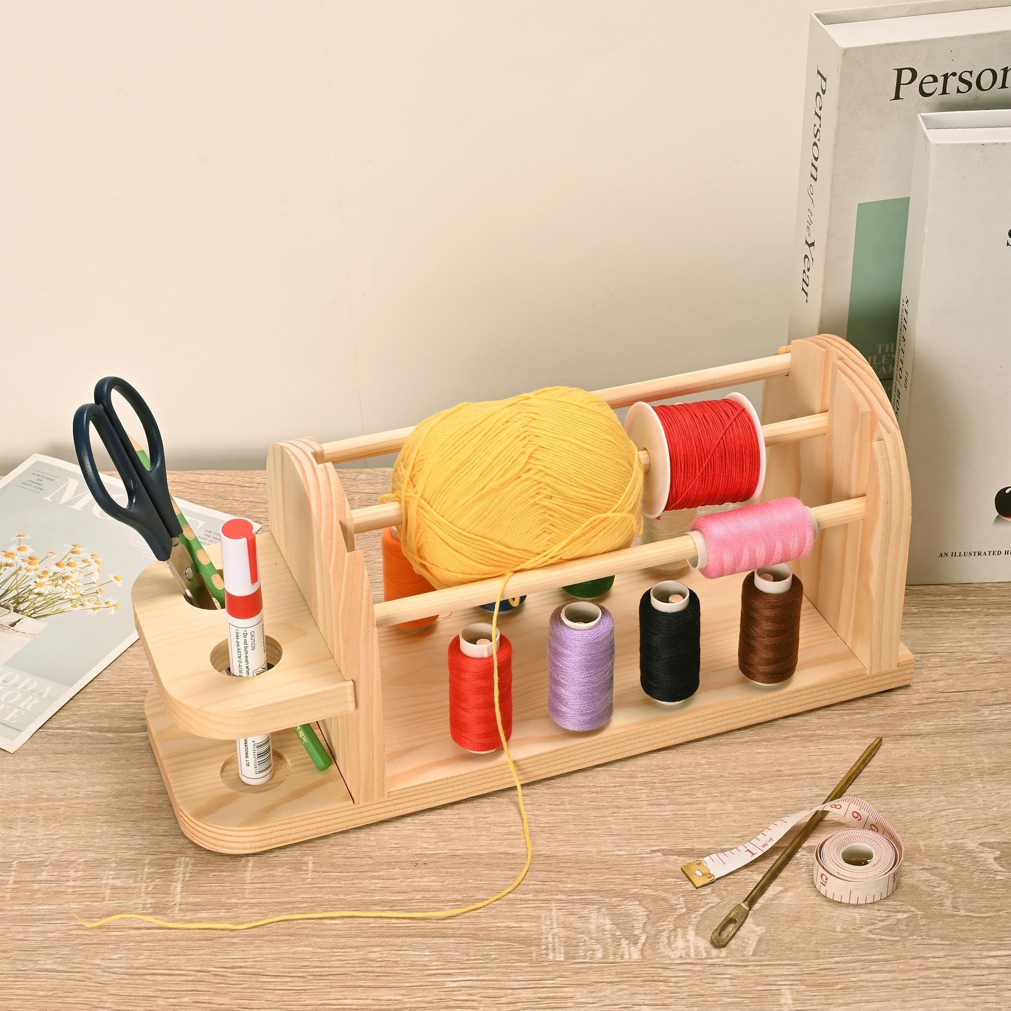 Wooden Natural color Wool Yarn Organizer Crochet Yarn Holder Sewing Thread Organizer Rack Sewing Accessory Container