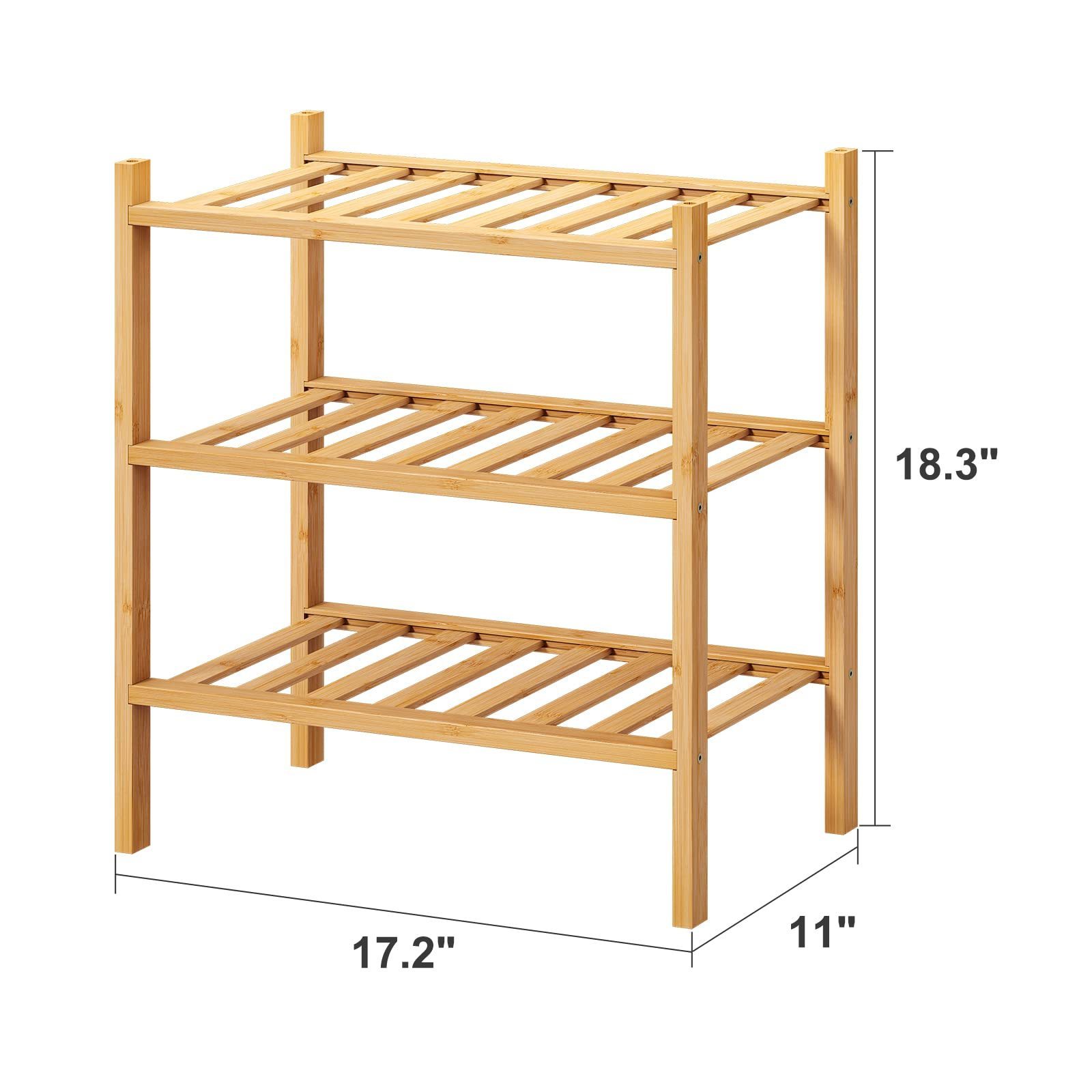 Bamboo Stackable Shoes Storage Organizer Free Standing Shelf Entryway and Closet Hallway 3-Tier Shoe Display Rack for Closet