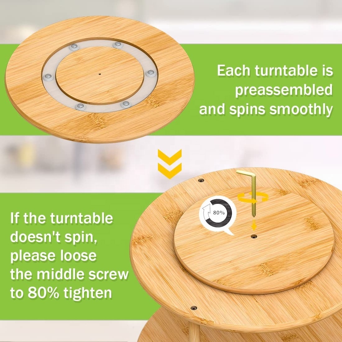 Kitchen Storage Bamboo Kitchen Countertop Cabinet Rotating Condiments Organizer bamboo lazy susan organizer Spice Rack Turntable