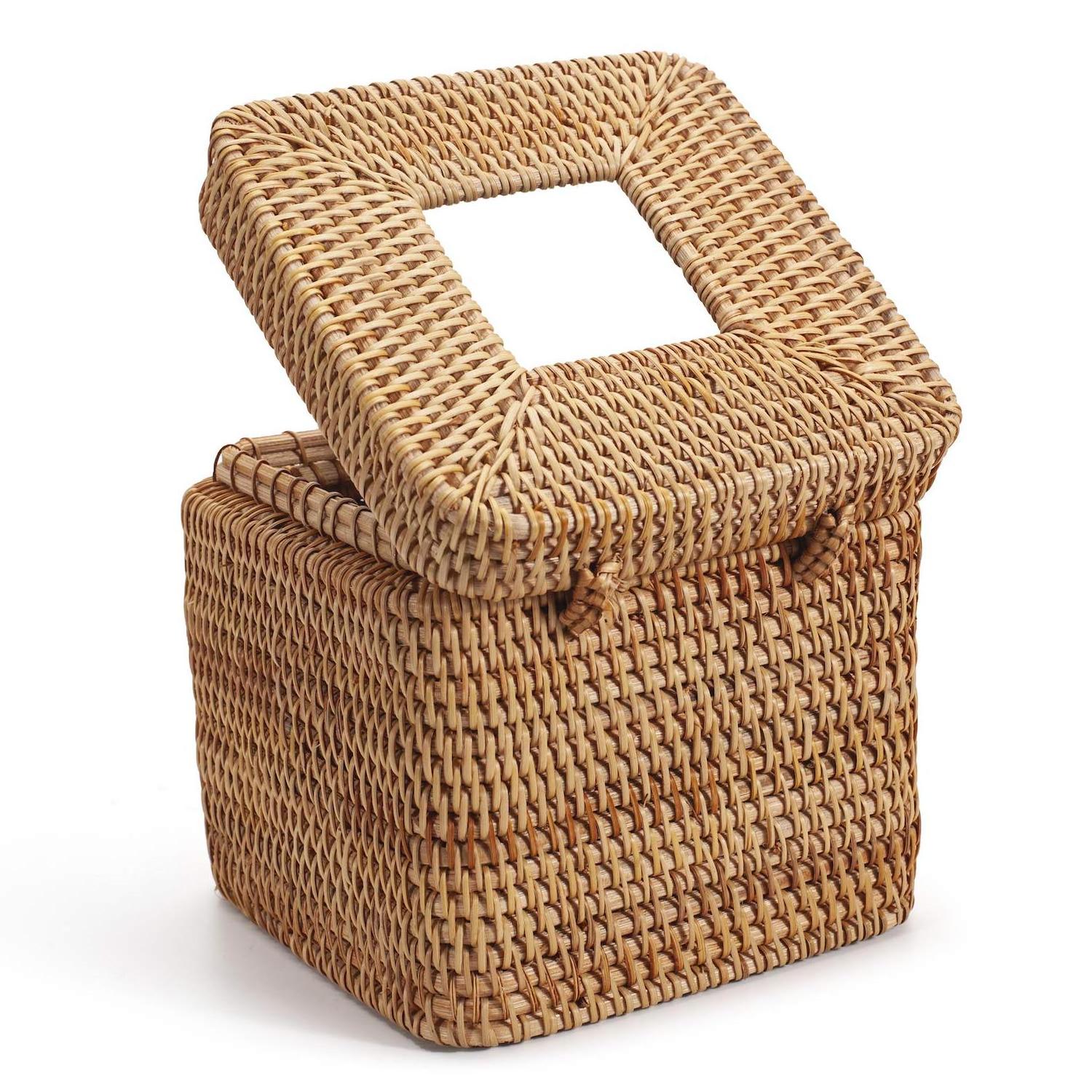 Rattan Tissue Box Cover Square Natural Woven Facial Napkin Holder Storage Box