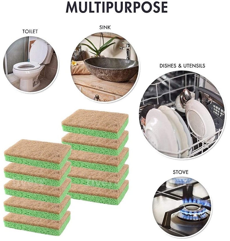 Hot Sale Biodegradable Eco-Friendly Non-Scratch Cellulose Coconut Kitchen Cleaning Scrubber Sponge And Scrub Pad