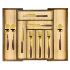 Sustainable Bamboo Drawer Silverware Organizer High Quality Adjustable Cutlery Tray Drawer Dividers Kitchen Office Desk Storage