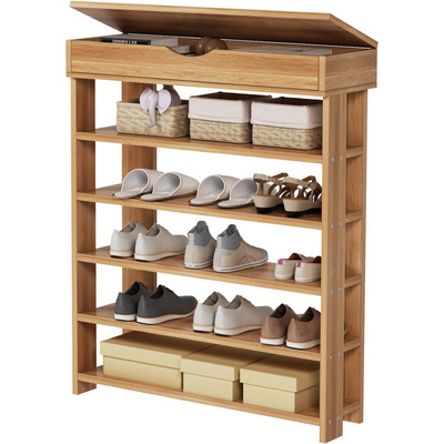 Wooden Shoe Rack with Storage Compartment 5 Tier Shoe Storage Organizer with Wooden Tabletop Shoe Rack Organizer for Entryway