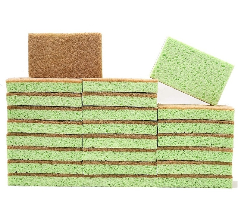 Hot Sale Biodegradable Eco-Friendly Non-Scratch Cellulose Coconut Kitchen Cleaning Scrubber Sponge And Scrub Pad