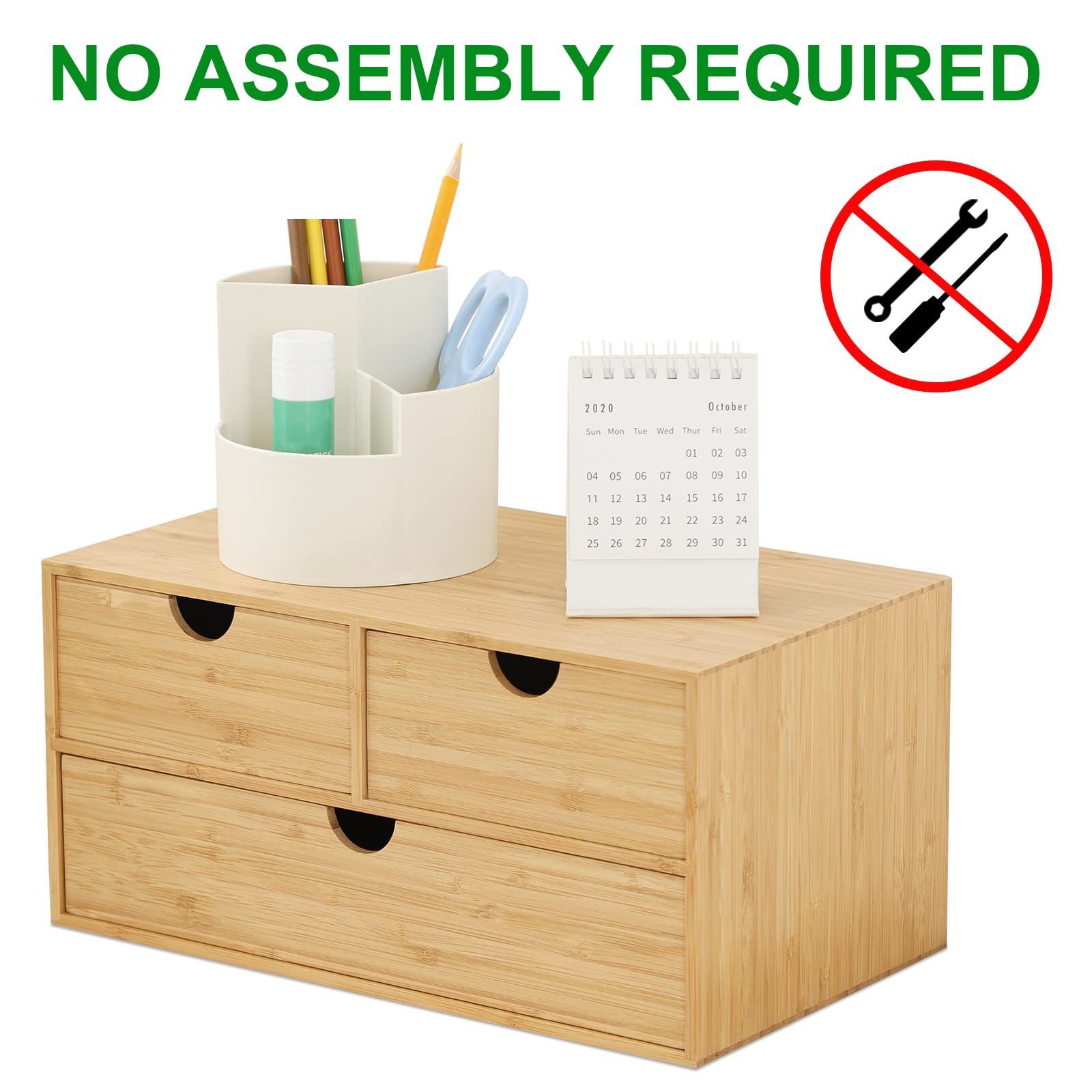 Tray Holder Desk Accessories with US Letter Paper Size Drawers 3-Tier Bamboo Desktop Organizer