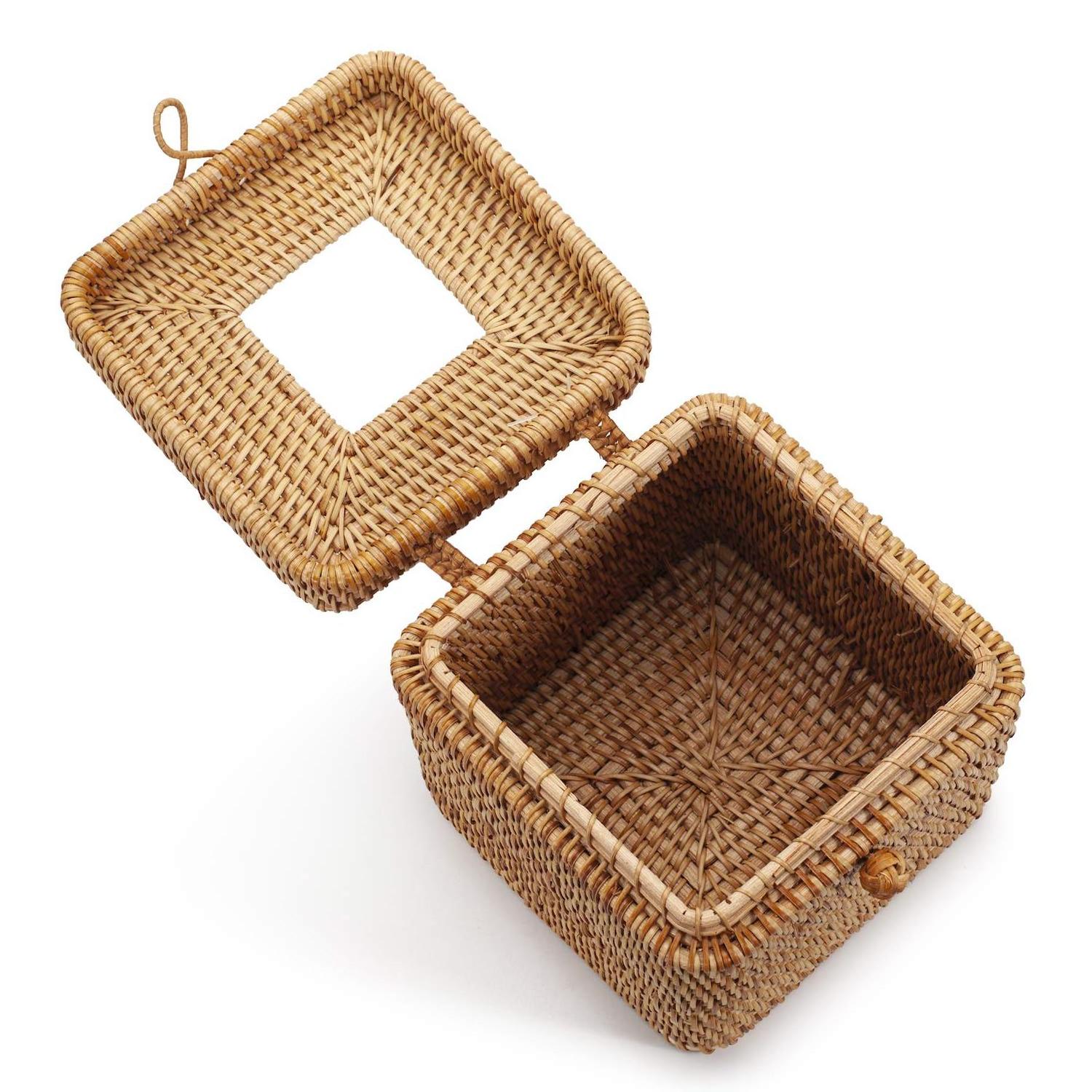 Rattan Tissue Box Cover Square Natural Woven Facial Napkin Holder Storage Box