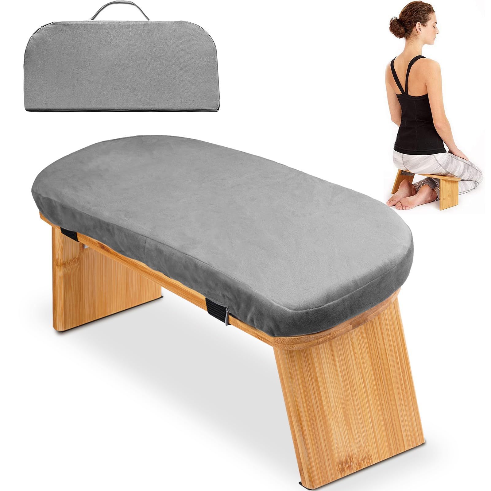 High-Quality Ergonomic Bamboo Meditation Bench Foldable Comfortable Sturdy Fabric Anti-Slip Design with Cushion Indoor Outdoor