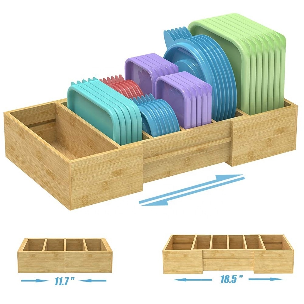 Wooden Serving Trays Bamboo Expandable Kitchen Organizer Coffee Long Tray Bamboo Food Container Lid Organizer With Handle