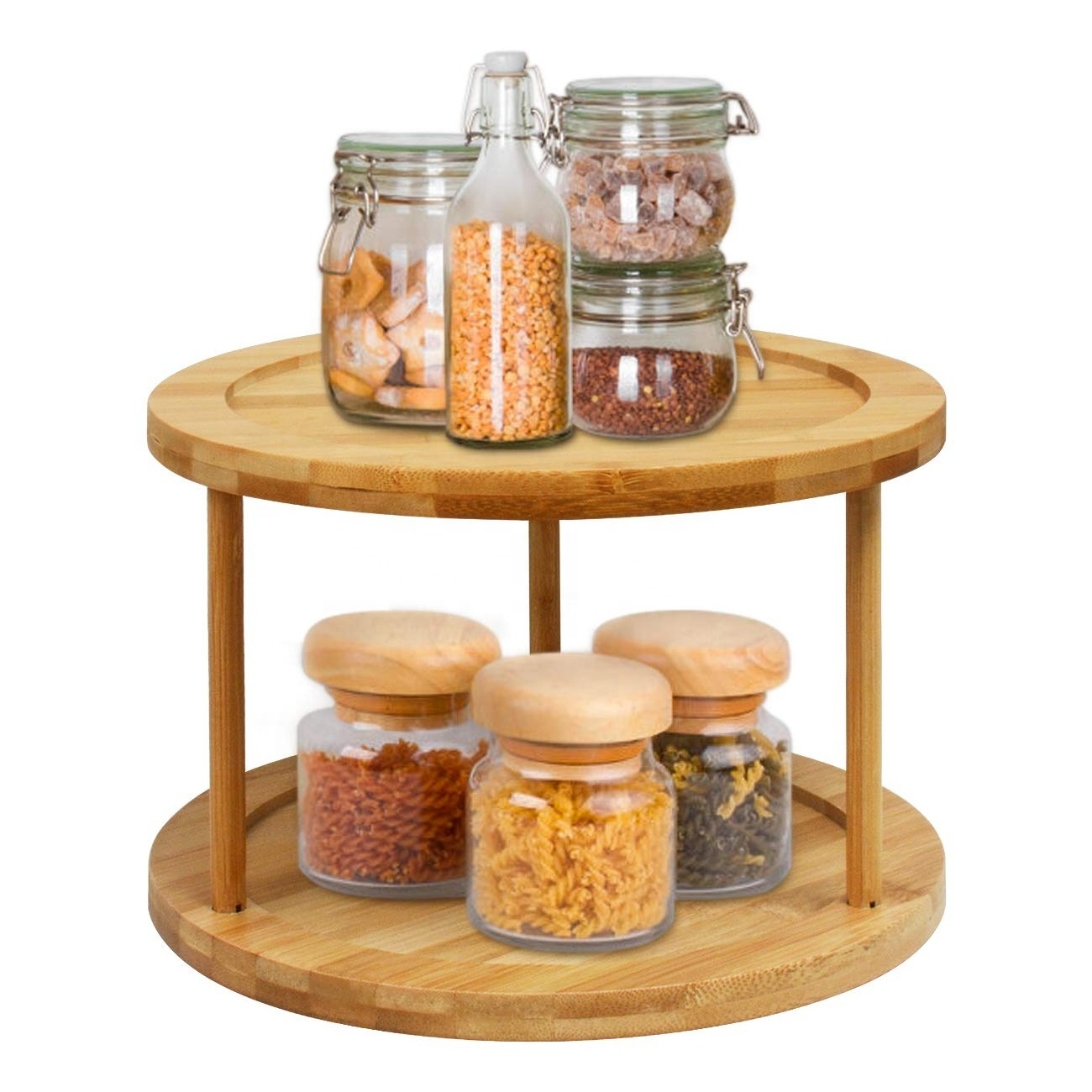 Kitchen Storage Bamboo Kitchen Countertop Cabinet Rotating Condiments Organizer bamboo lazy susan organizer Spice Rack Turntable