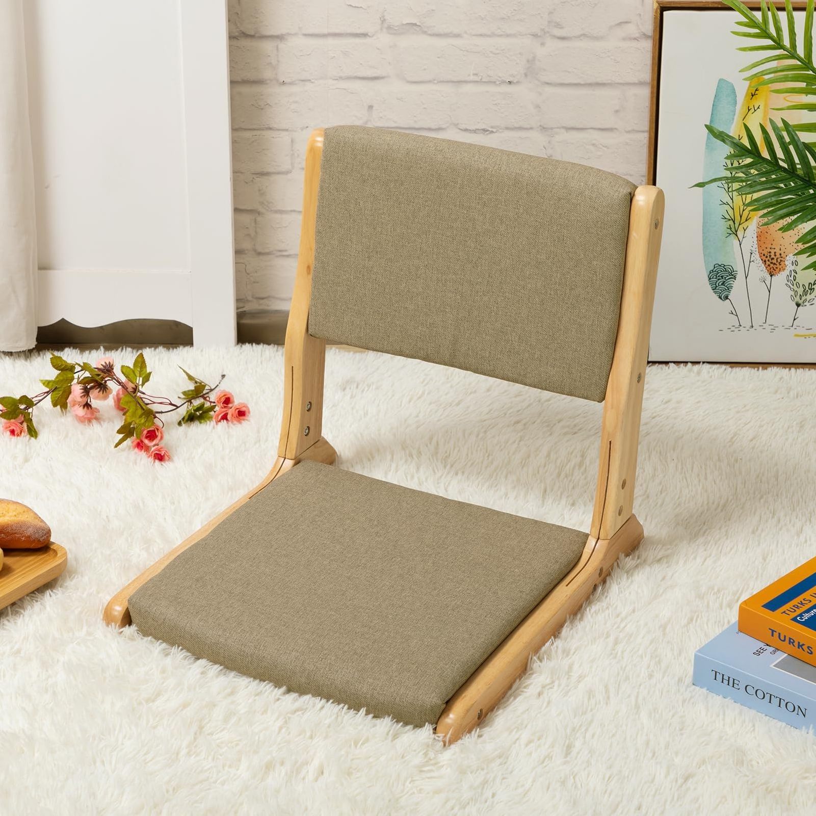 Foldable Meditation Tatami Chair Bed Seat Dormitory Bedroom Lazy Couch Legless Chair Backrest Chair with Cushion Floor Seat