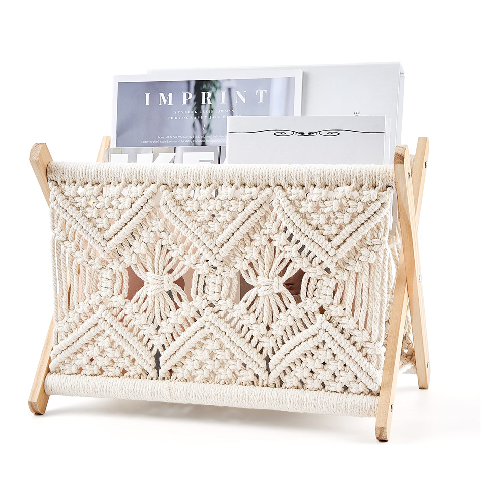 Bohemian Magazine Holder Macrame Books Magazines Rack Towel Storage Basket Handmade Woven Room Basket