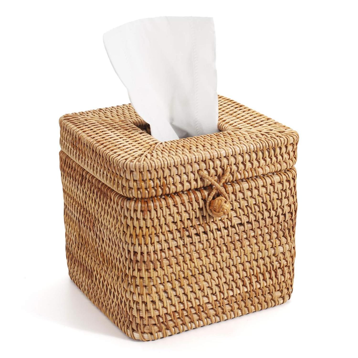 Rattan Tissue Box Cover Square Natural Woven Facial Napkin Holder Storage Box