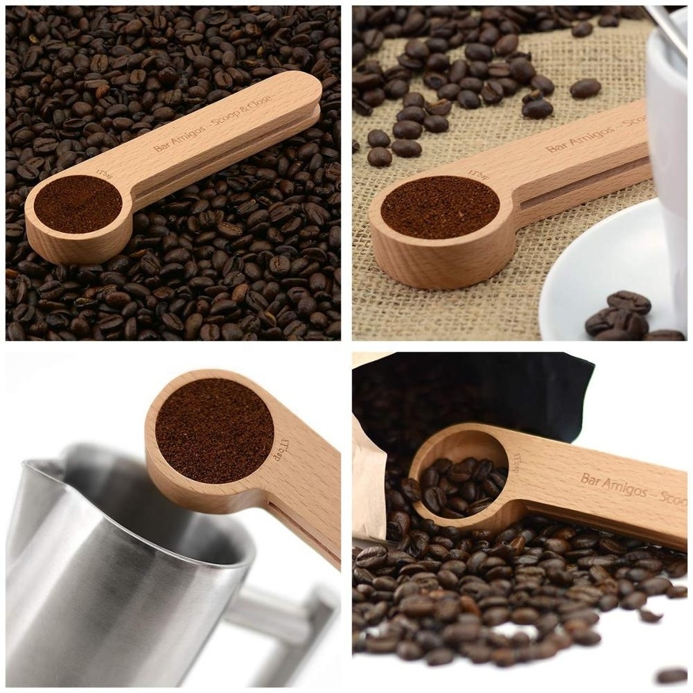 Sealer Measuring Ground Beans Espresso Wooden Spoon Coffee Beech Wood Coffee Spoons Wooden Measuring Spoons