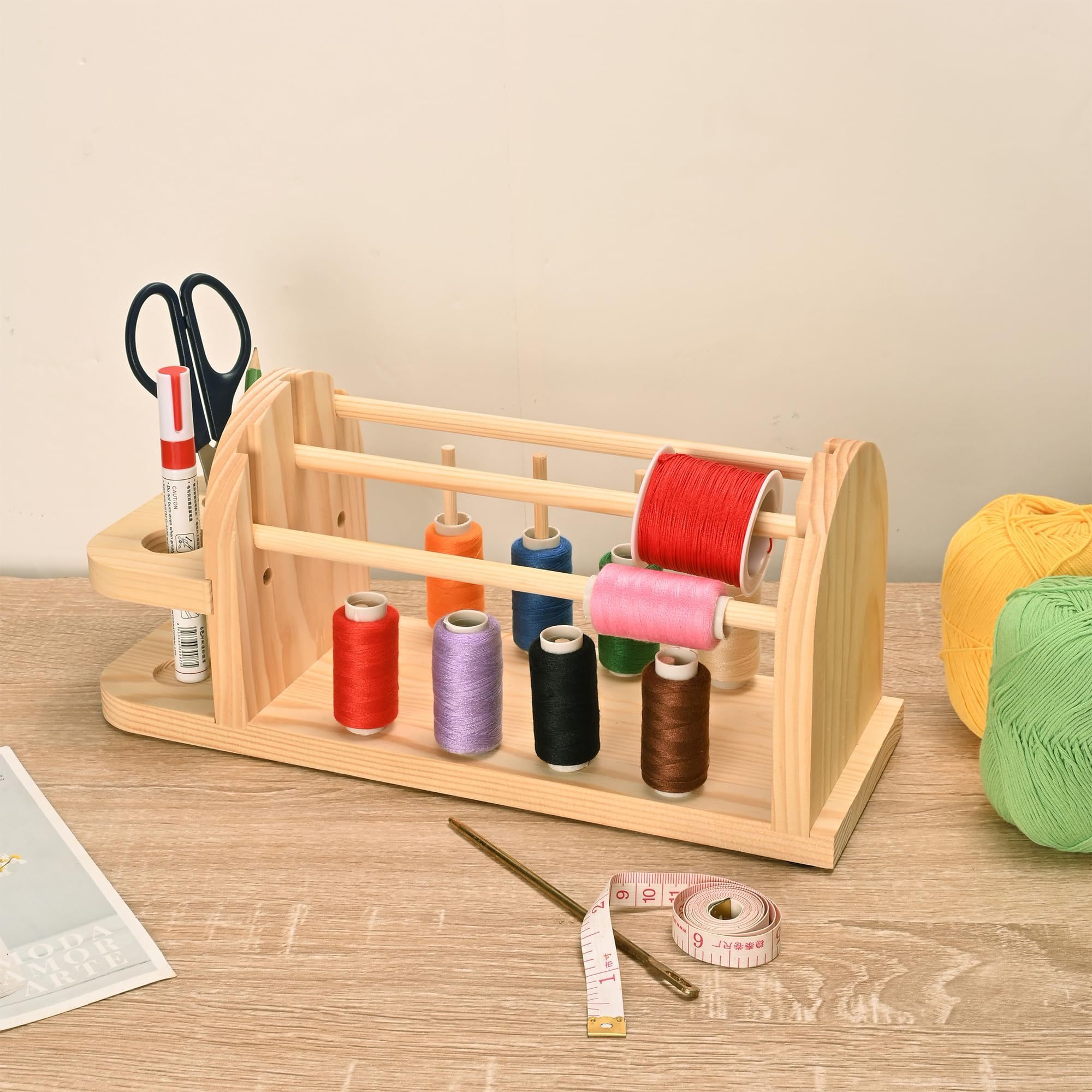 Wooden Natural color Wool Yarn Organizer Crochet Yarn Holder Sewing Thread Organizer Rack Sewing Accessory Container