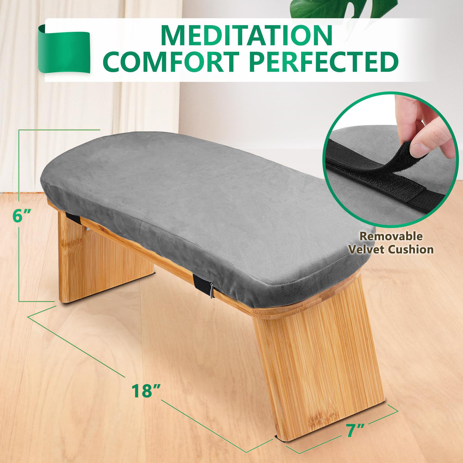 High-Quality Ergonomic Bamboo Meditation Bench Foldable Comfortable Sturdy Fabric Anti-Slip Design with Cushion Indoor Outdoor