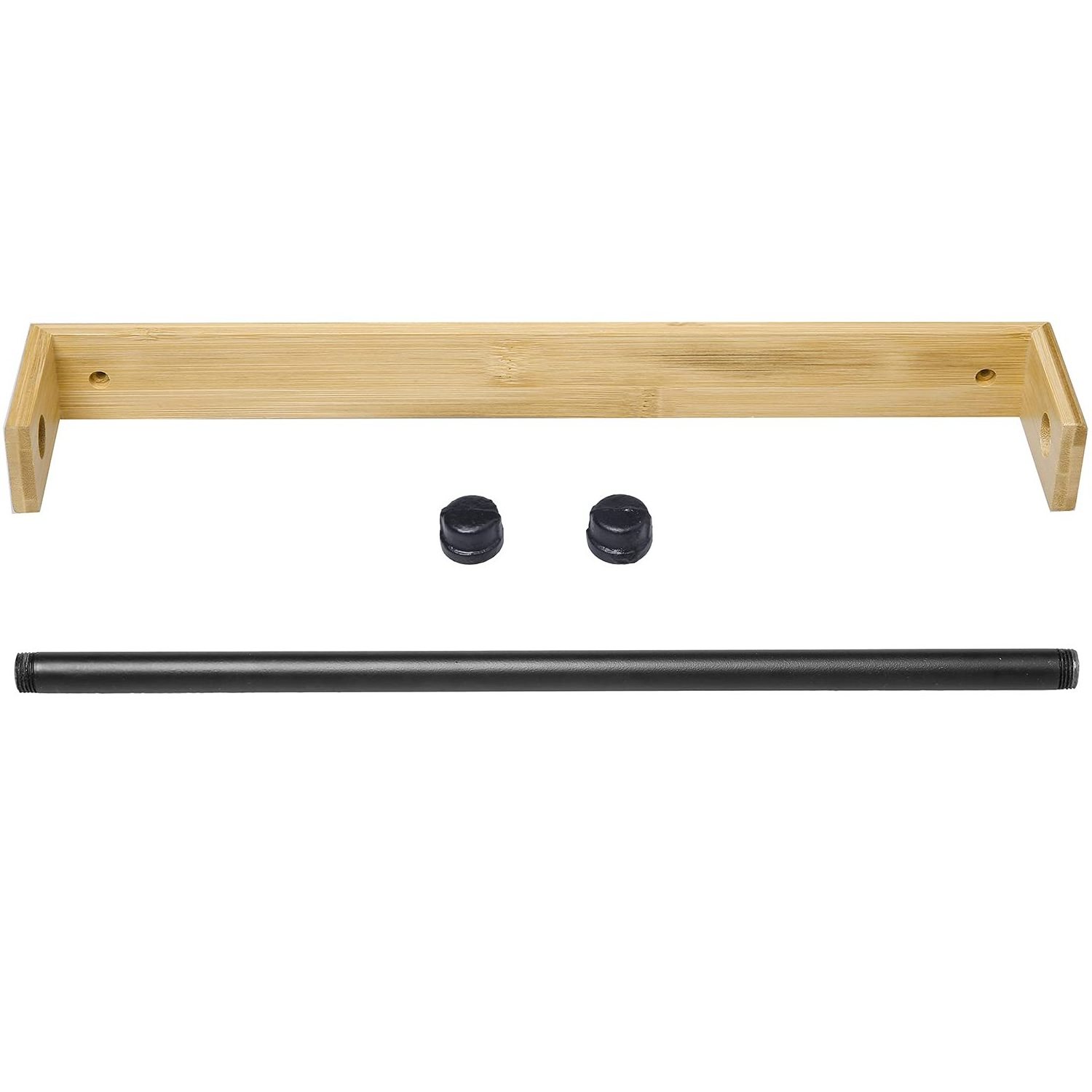 Metal Pipe Bathroom Towel Bar Natural Bamboo 2 Piece Wall Mount Hand and Bath Towel Hanger Rack