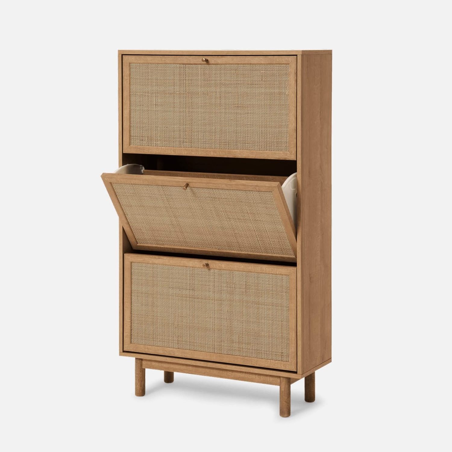 Wooden Natural Rattan Winder Shoe Cabinet with Spacious Space for Farmhouse Entryway Shoe Organizer Closet Rack Storage Box