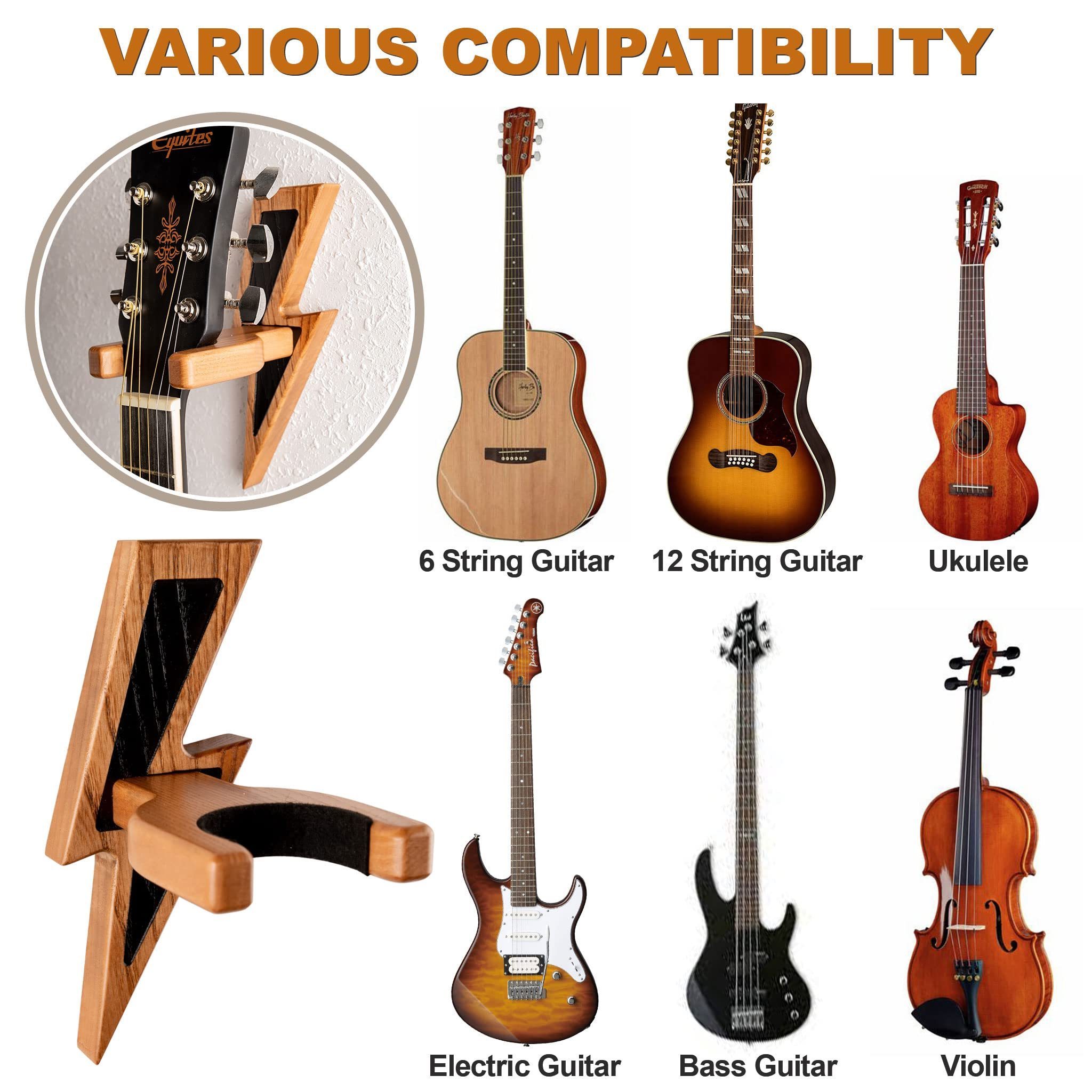 Wooden Stand Rack Guitar Hanger for Guitar Musical Instruments Hardwood Guitar Holder Wall Mount