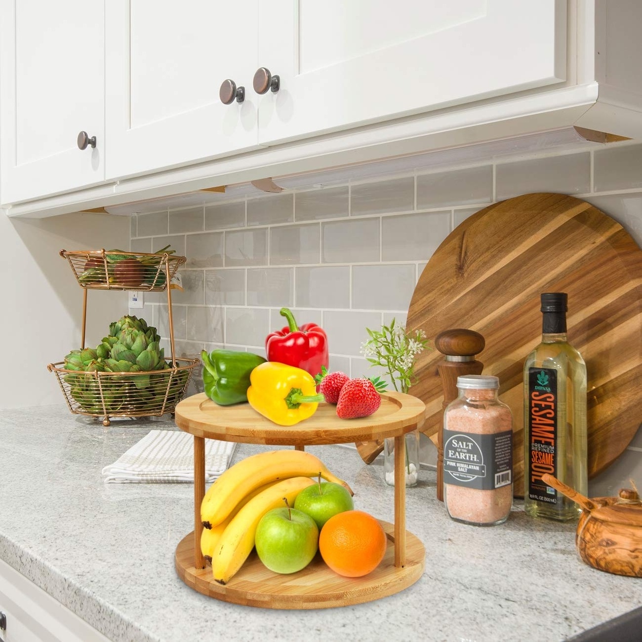 Kitchen Storage Bamboo Kitchen Countertop Cabinet Rotating Condiments Organizer bamboo lazy susan organizer Spice Rack Turntable