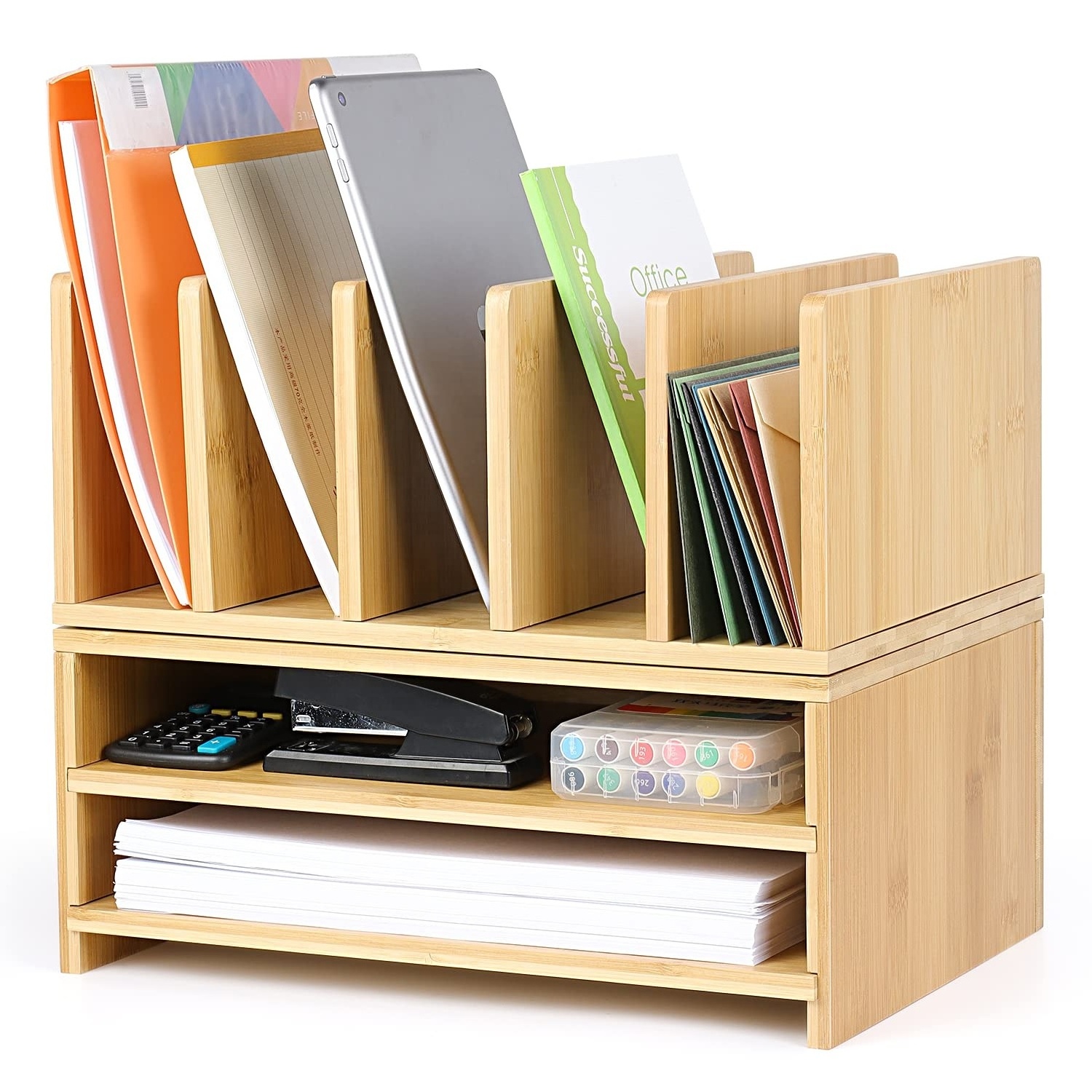 Office Desk Accessories Bamboo Workspace Document Storage Organizer Rack Wooden File Folder Office Desktop Storage Rack