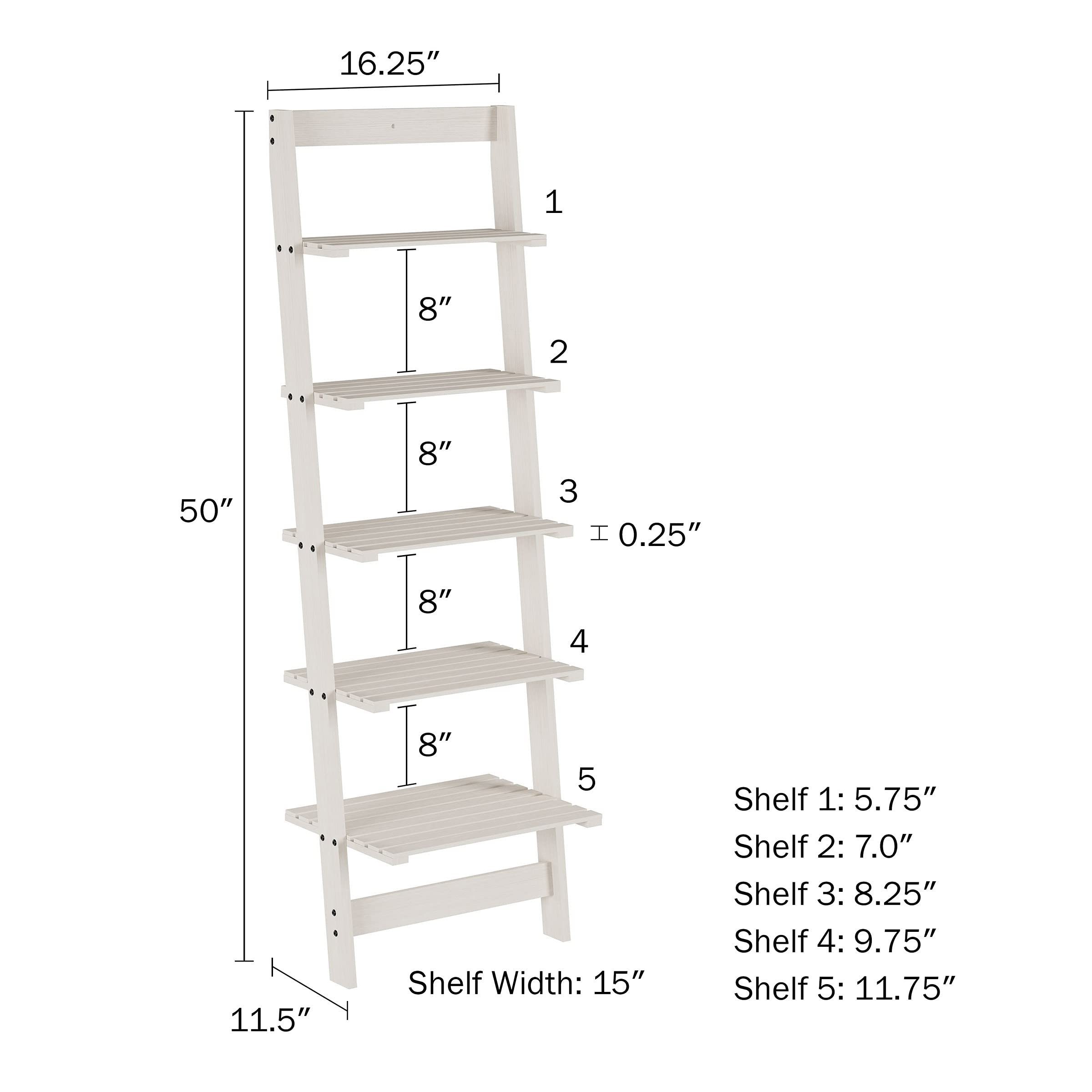 Premium Wood Leaning Ladder 5-Tier Bookshelf Sturdy Construction Space Saving Lightweight for Bedroom Living Room Kitchen Decor