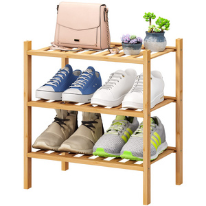 Bamboo Stackable Shoes Storage Organizer Free Standing Shelf Entryway and Closet Hallway 3-Tier Shoe Display Rack for Closet