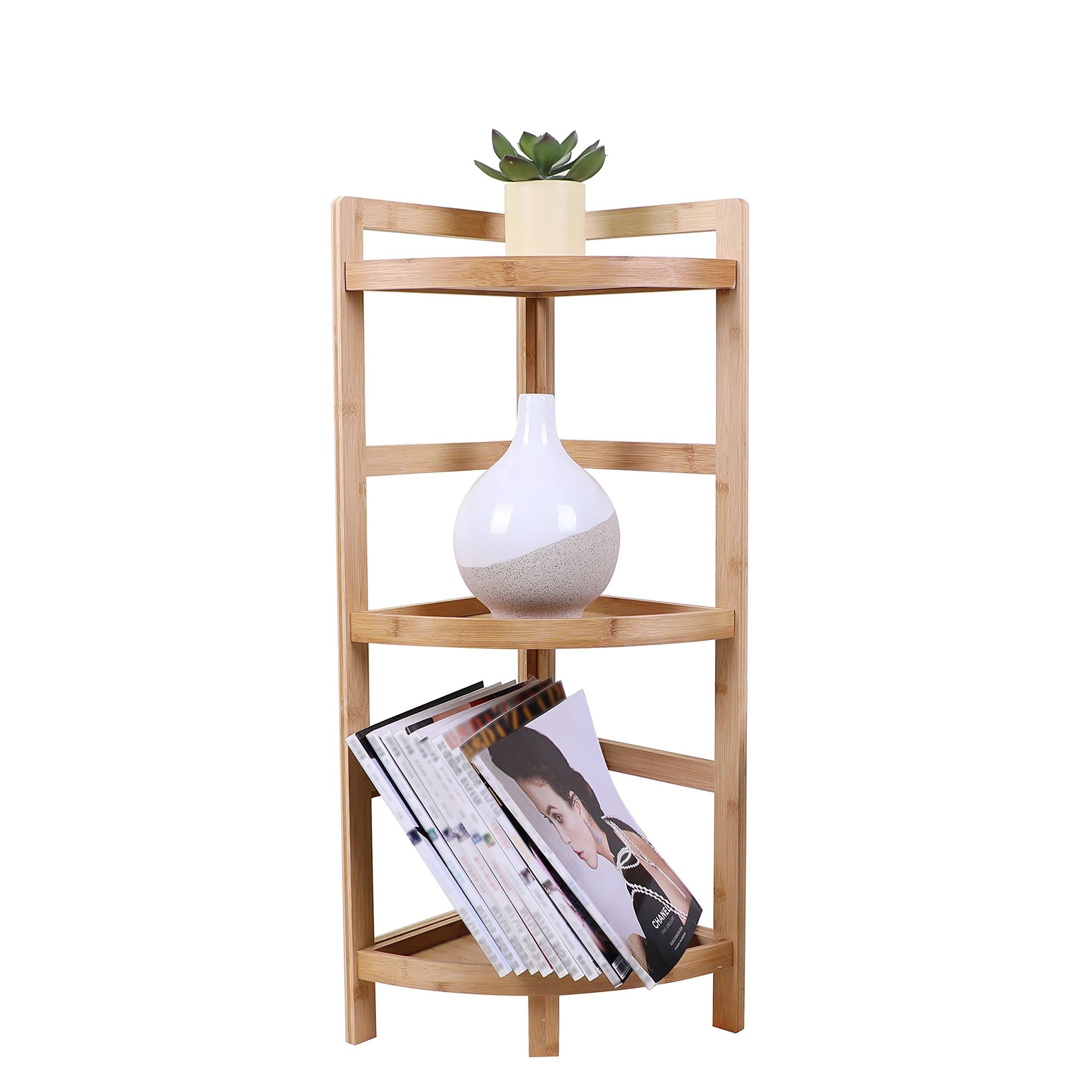 Three tier bamboo kitchen bathroom corner shelf bamboo shower storage stand shelves wooden living room organizer