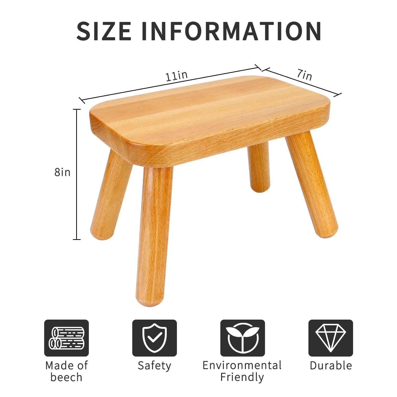 Bamboo Kids Sit or Step Stool Children's Furniture Solid Hard Seat Stool Solid Wood Stool Step