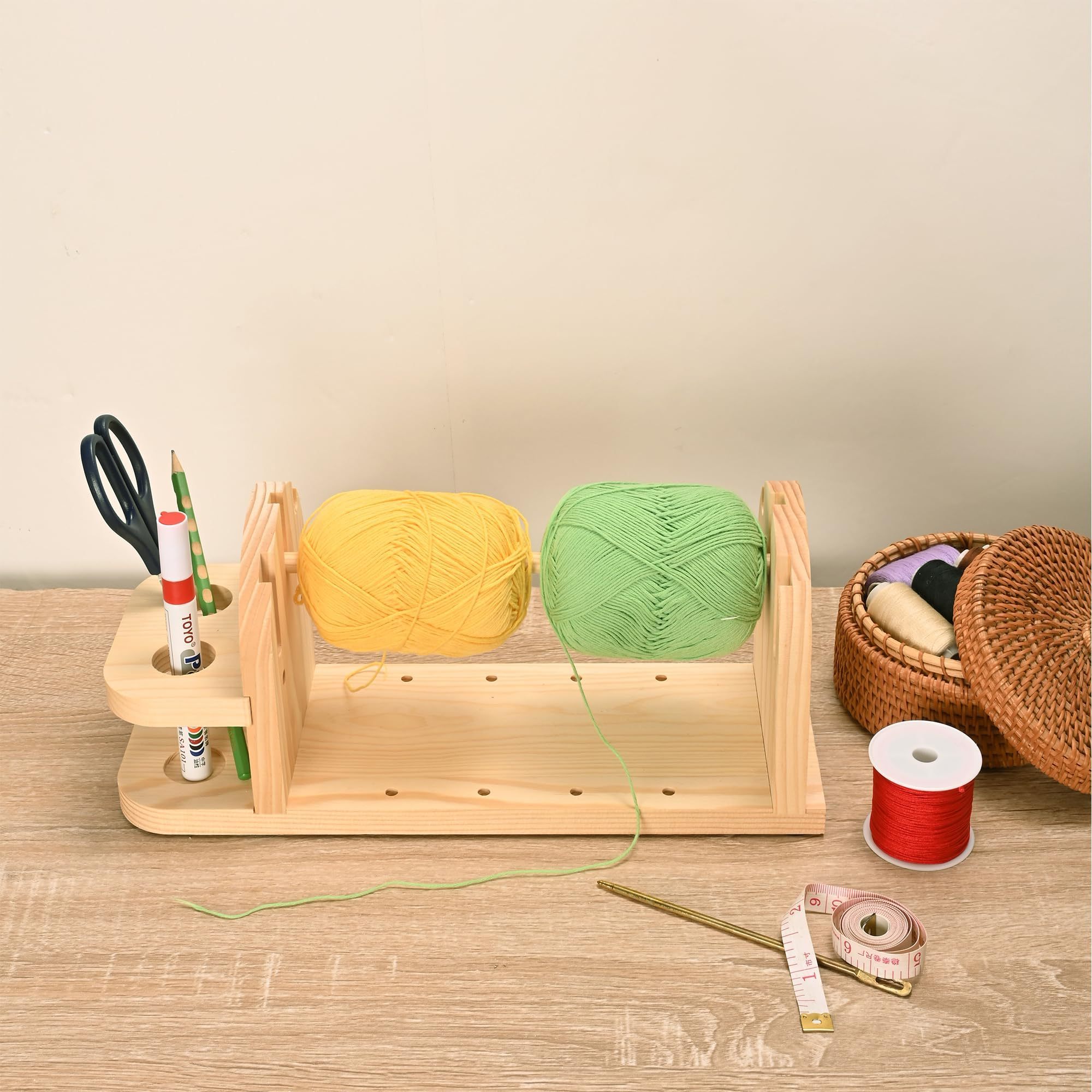 Wooden Natural color Wool Yarn Organizer Crochet Yarn Holder Sewing Thread Organizer Rack Sewing Accessory Container