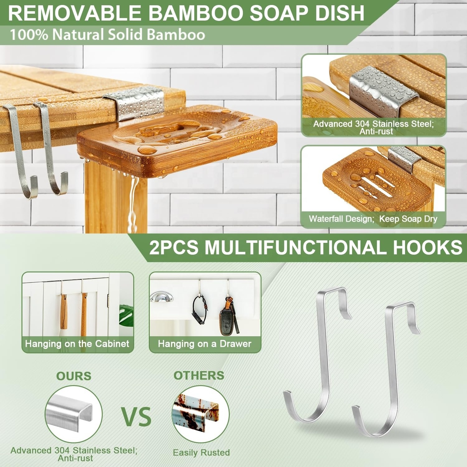 Bamboo Corner Shower Stool for Shaving Legs Foot Rest Waterproof Bath Bench Seat with Storage Shelf and Soap Dish