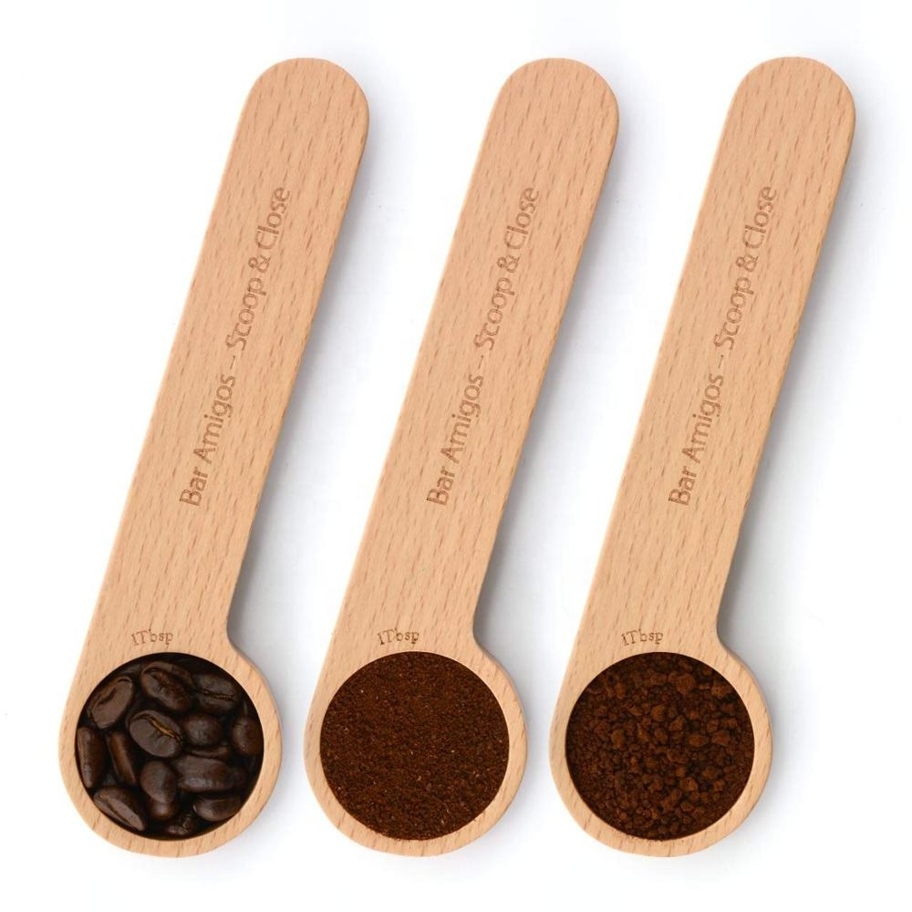 Sealer Measuring Ground Beans Espresso Wooden Spoon Coffee Beech Wood Coffee Spoons Wooden Measuring Spoons