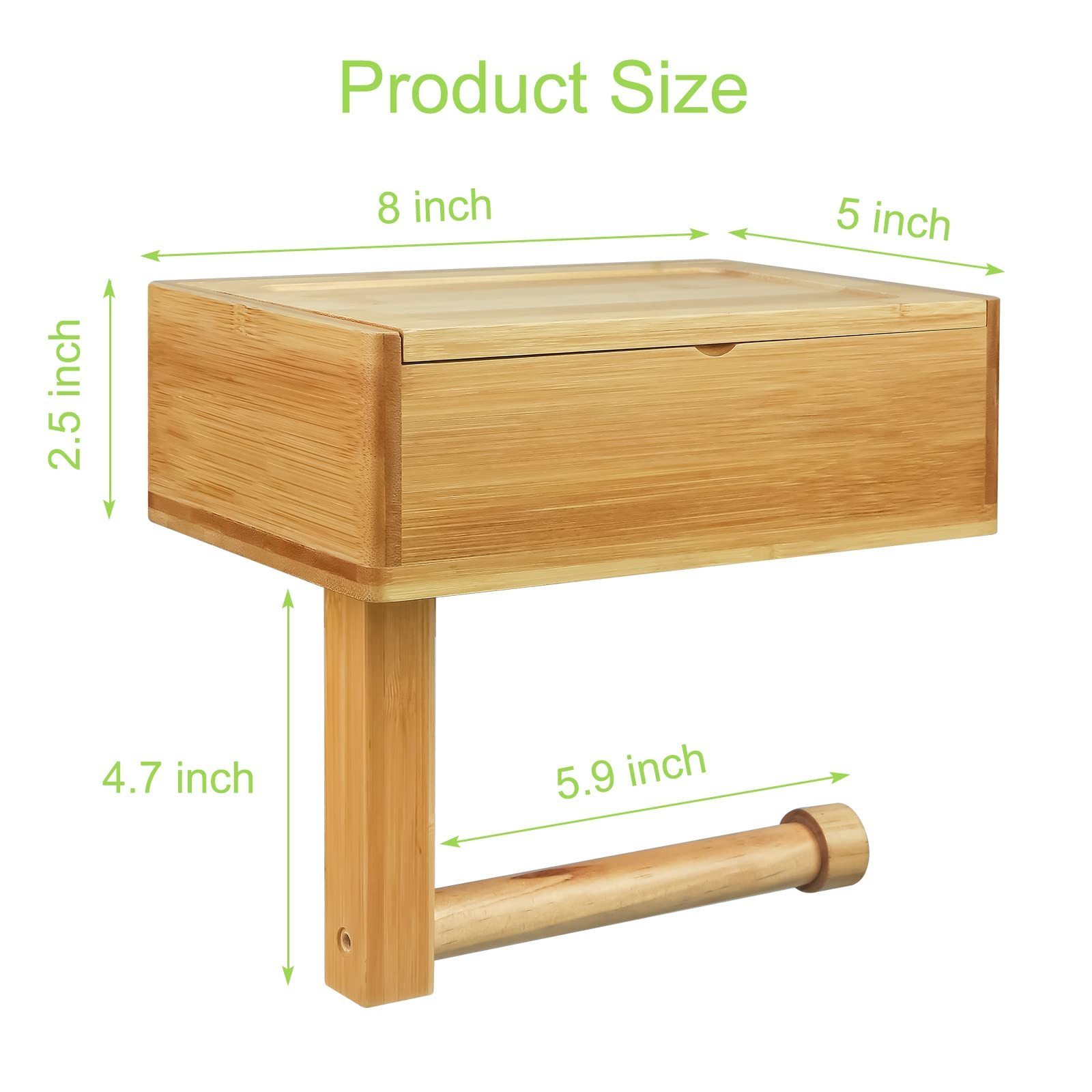 Bamboo Toilet Paper Holder Bathroom Wipes Organizer Dispenser Wood Wall Mount Adhesive Bathroom Tissue Roll Holder Storage Shelf