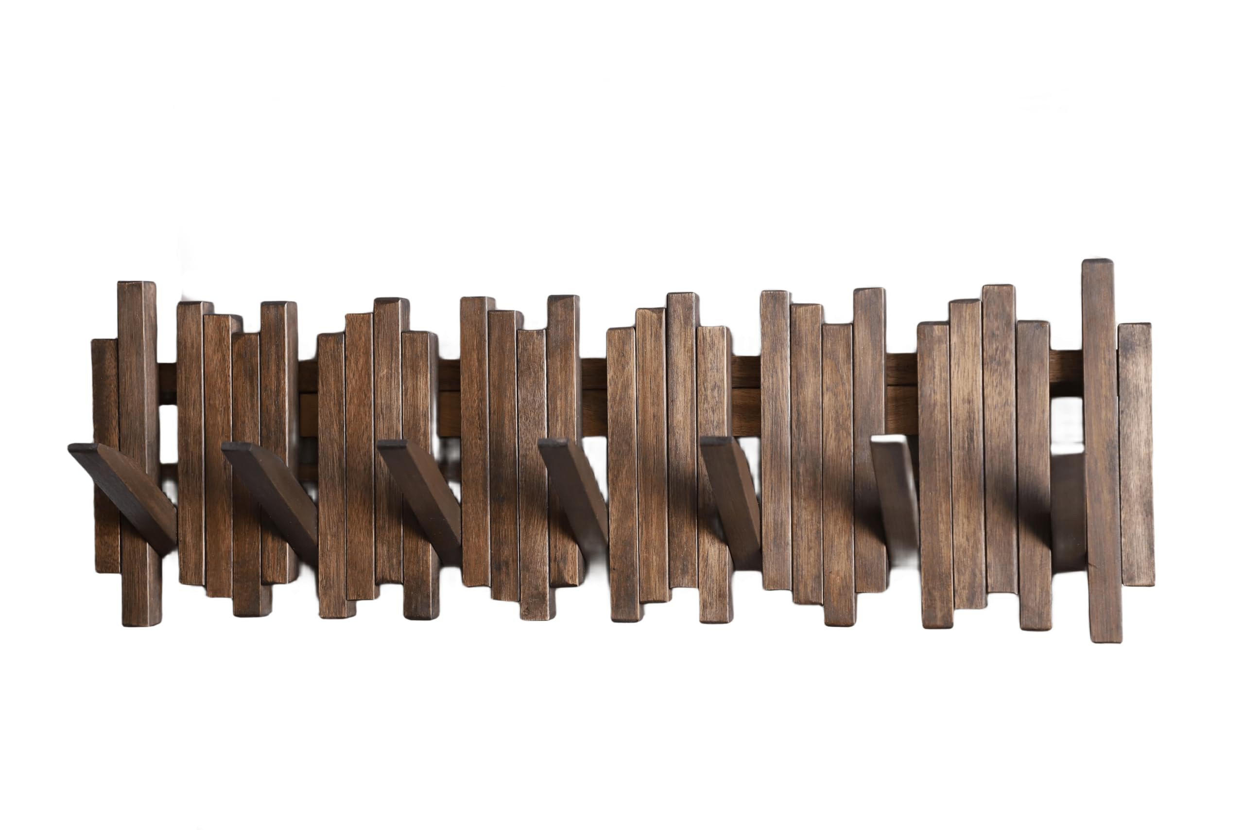 100% Natural Walnut Wood Wall Mounted Piano Coat Rack Modern Minimalist Flip Down Wall Hook Rack 7 Hooks for Living Room Bedroom