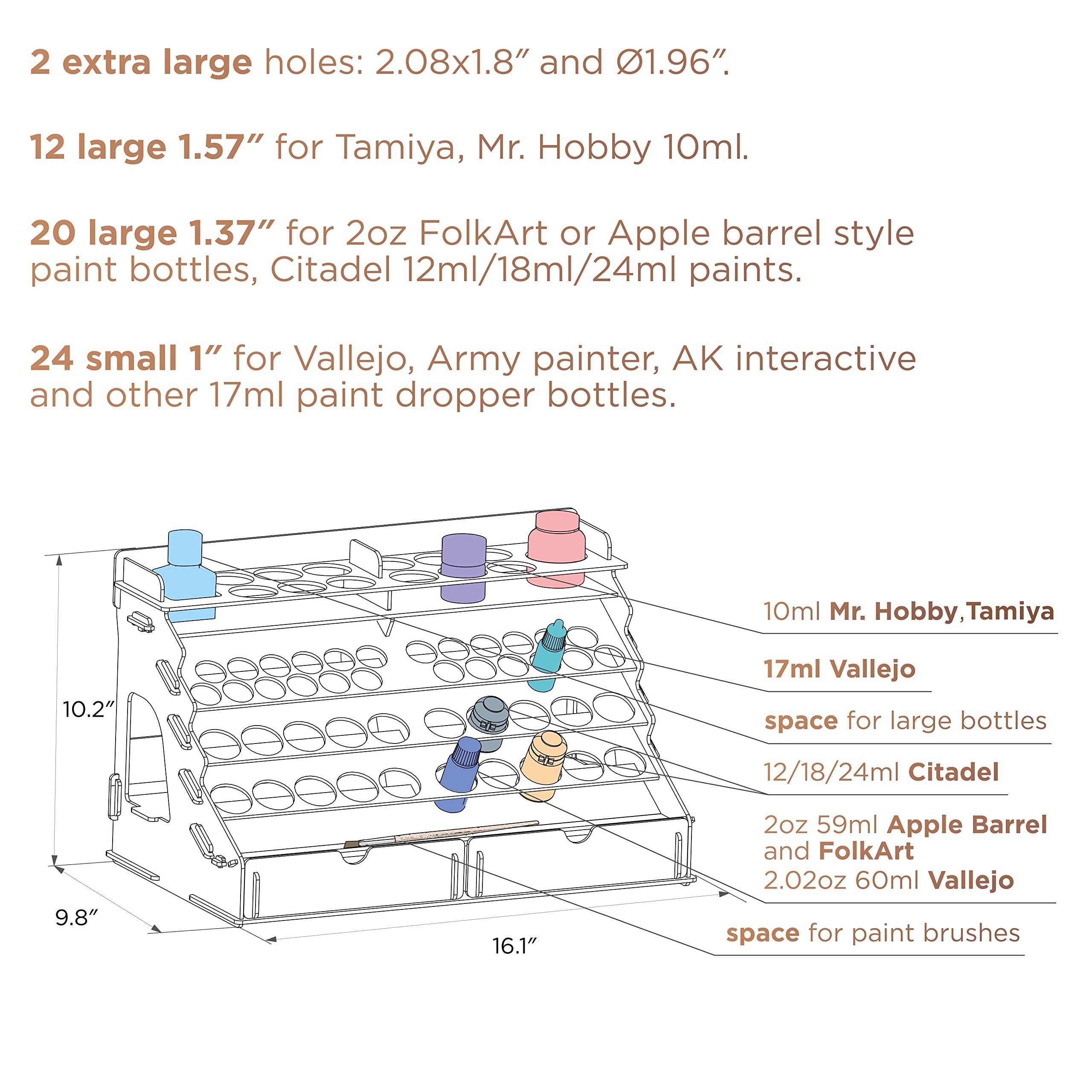 Paint Rack Organizer with 60 Holes for Miniature Paint Set - Wall-mounted Wooden Craft Paint Storage Rack and OPI organizer