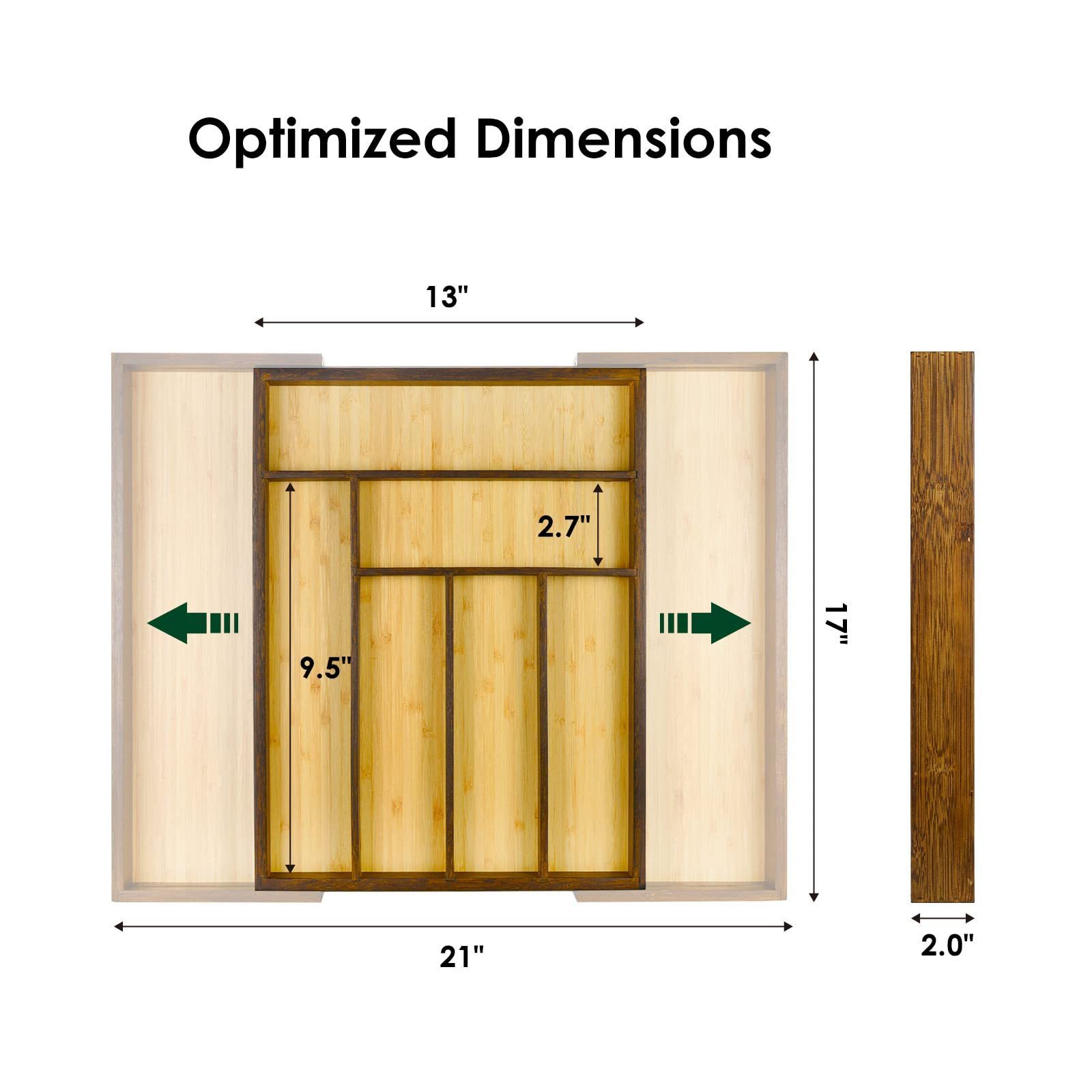 Sustainable Bamboo Drawer Silverware Organizer High Quality Adjustable Cutlery Tray Drawer Dividers Kitchen Office Desk Storage