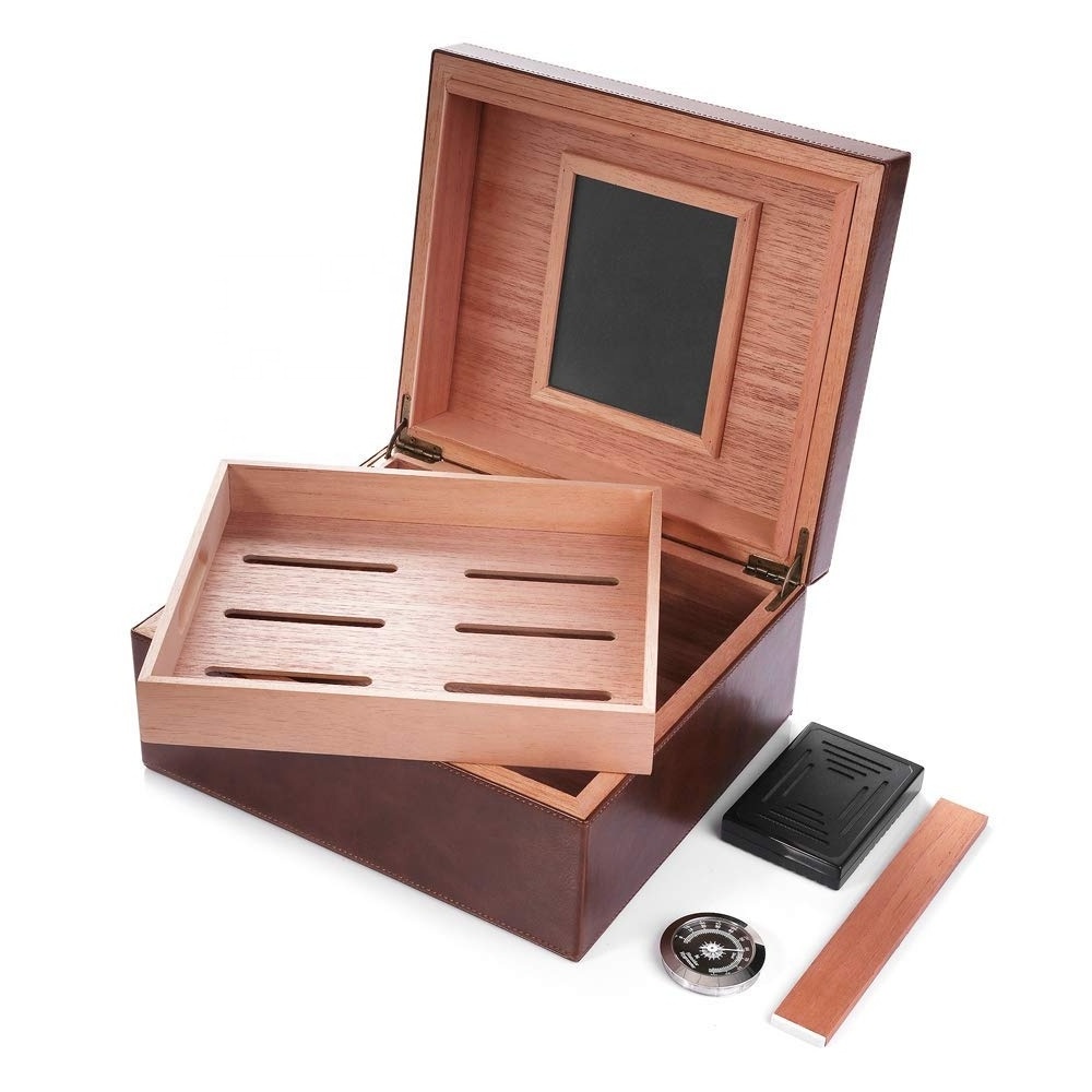 Desktop Wood Cigar Humidor Cigar Storage Box Humidor Cigar Container Rectangle Humidifier