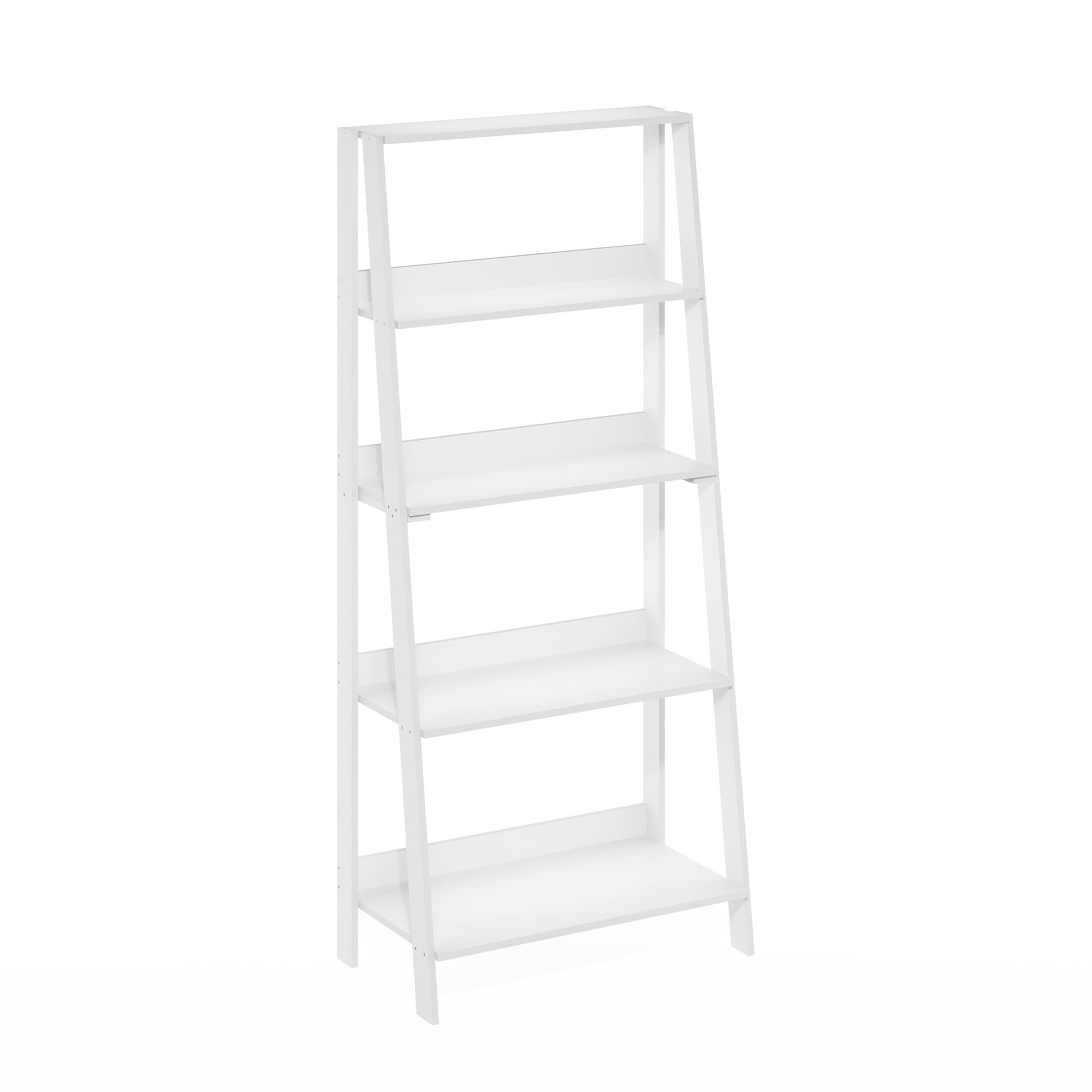 White Wooden Ladder Bookcase Display Shelf 5 Tiers Easy to Install Tree Bookcase Small Space Bookcase Durable Ladder Bookshelf