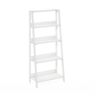 White Wooden Ladder Bookcase Display Shelf 5 Tiers Easy to Install Tree Bookcase Small Space Bookcase Durable Ladder Bookshelf