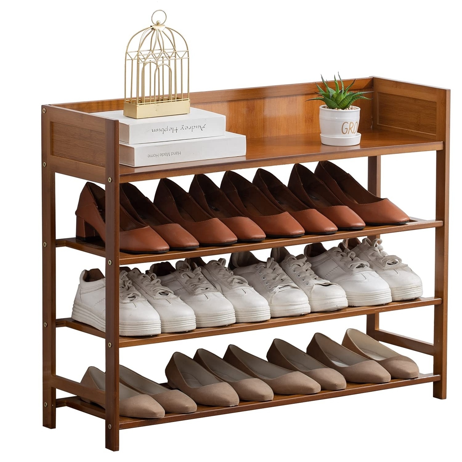 Bamboo Shoe Rack Organizer  for Entryway Hallway and Closet 5 Tier Shoe Shelf Storage Organizer