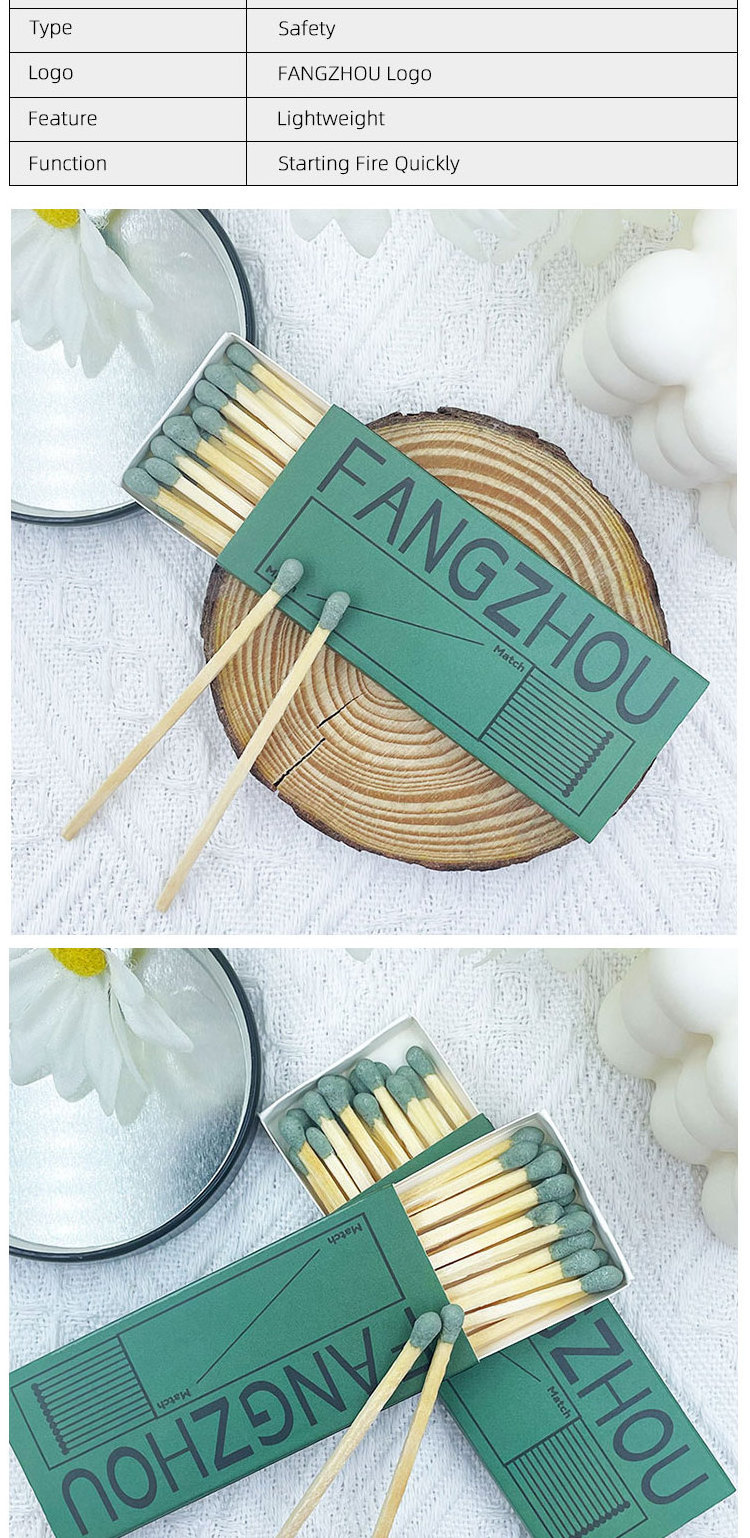 Long wooden stick matches with custom match box for candle