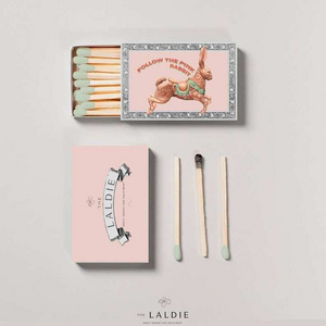 Long wooden stick matches with custom match box for candle