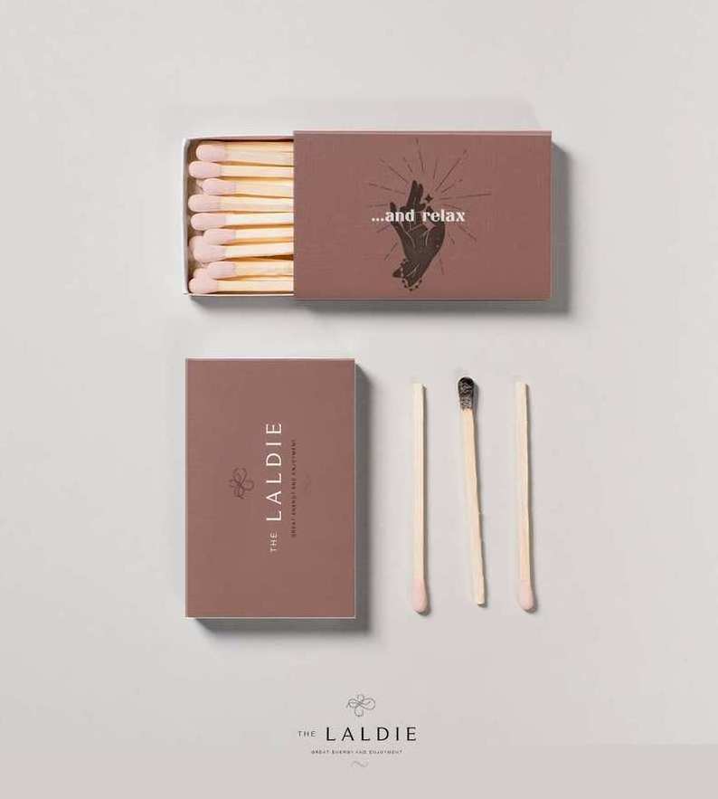 Long wooden stick matches with custom match box for candle