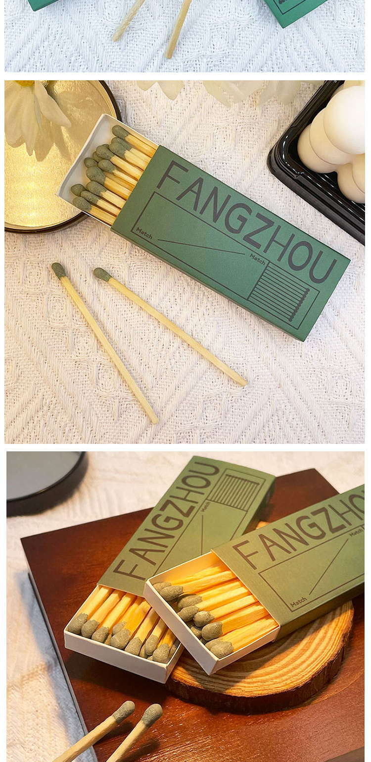 Long wooden stick matches with custom match box for candle