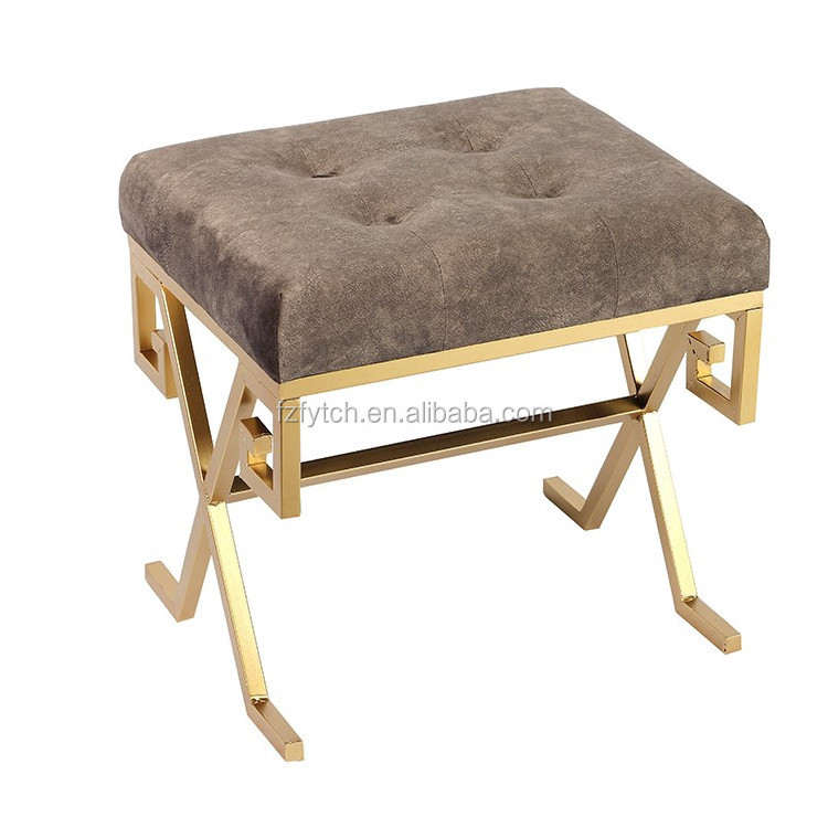 Wholesale gold iron leg vanity stool with fabric cushion