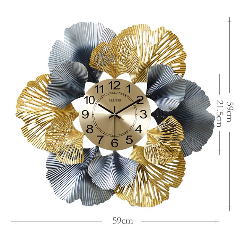 FYTCH Creative Gold Ginkgo Large Wall Clock For Home Decor Office Wall Hanging Clock for Decoration